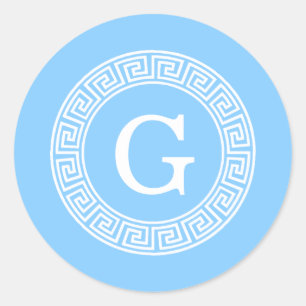 Sticker Rond Ciel bleu What Grèce clé cadre de ligne initiale M