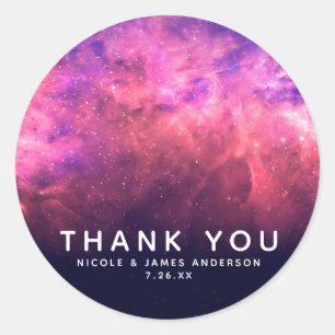 Sticker Rond Ciel Cosmique Galaxie Étoilée Violet Rose Lueur de