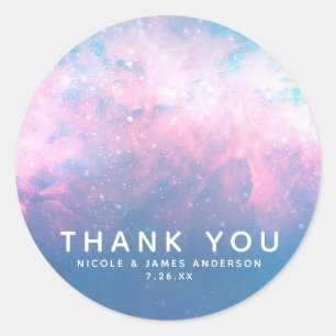 Sticker Rond Ciel de Nuit Rose et Bleu en Nuage de Barbe à Papa