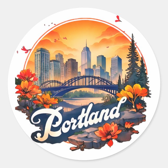 Sticker Rond Ciel de Portland Oregon (Devant)