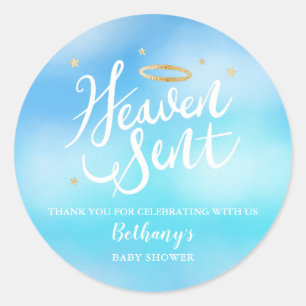Sticker Rond Ciel envoyé Baby shower bleu Favoriser
