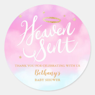 Sticker Rond Ciel envoyé Baby shower rose Favoriser