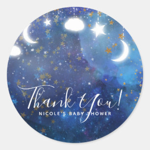 Sticker Rond Ciel Fantastique Étoiles Dorées et Baby Shower Lum