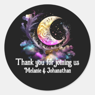 Sticker Rond Ciel nocturne chic croissant lunaire étoiles