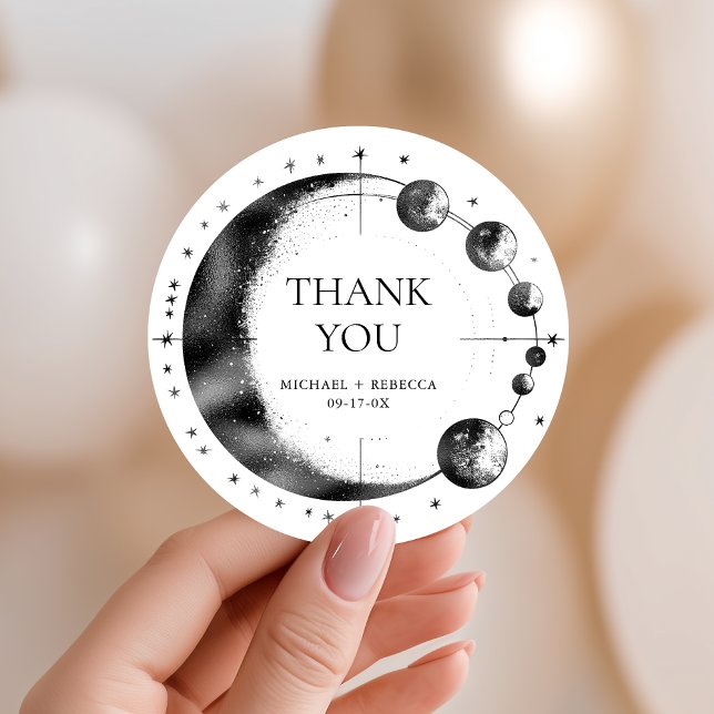 Sticker Rond Ciel Noir Blanc Phase de Lune Mariage Merci (Créateur téléchargé)