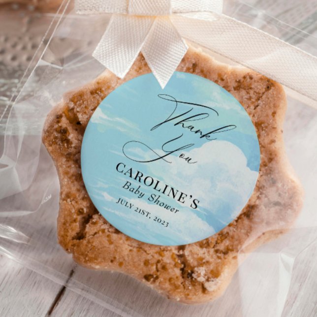 Sticker Rond Ciel nuages Baby shower bleu Merci (Créateur téléchargé)