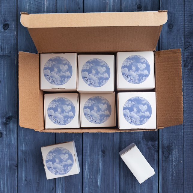 Sticker Rond Ciel Nuageux Cœur Douceur Moderne Bleu Mariage Per (Créateur téléchargé)