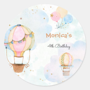 Sticker Rond Ciel nuageux montgolfière anniversaire de enfant