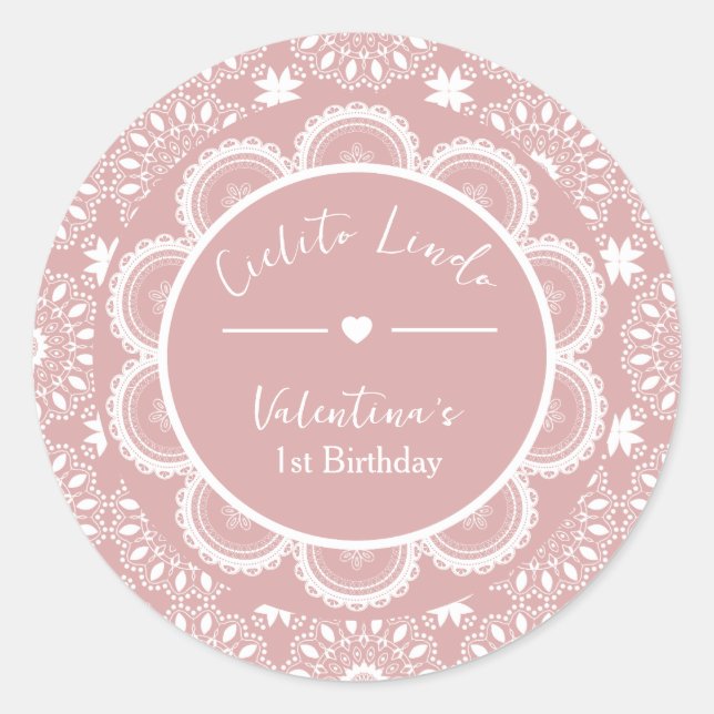 Sticker Rond Cielito Lindo 1er Anniversaire Rose (Devant)