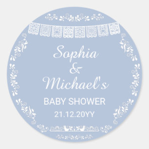 Sticker Rond Cielito Lindo Bleu Baby Shower Papier Découpé