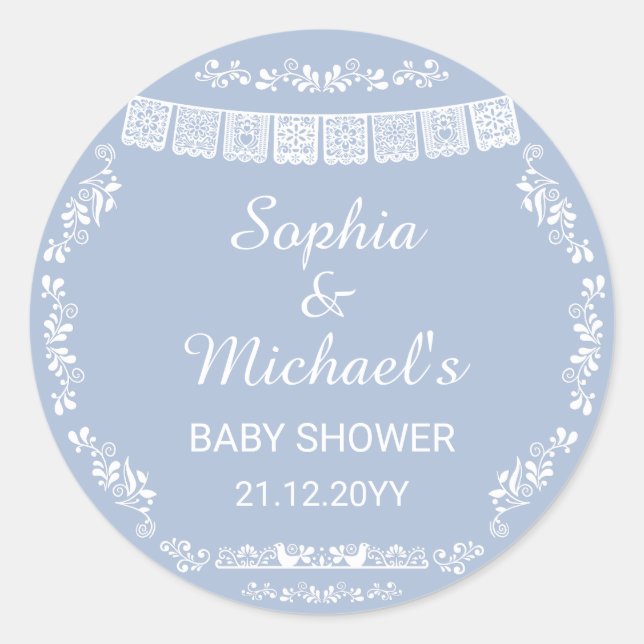 Sticker Rond Cielito Lindo Blue Papel Picado Baby Shower (Devant)
