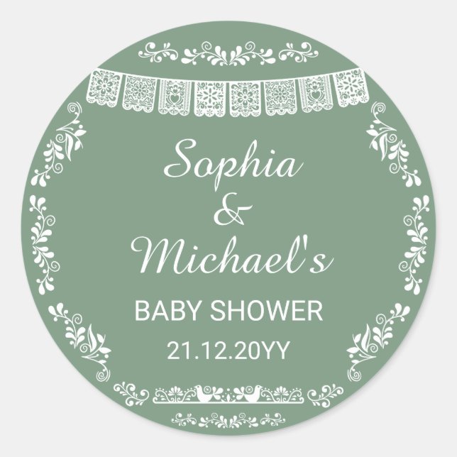 Sticker Rond Cielito Lindo Sage Green Papel Picado Baby Shower (Devant)