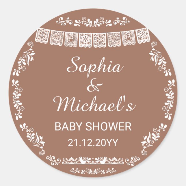 Sticker Rond Cielito Lindo Terracotta Papel Picado Baby Shower (Devant)