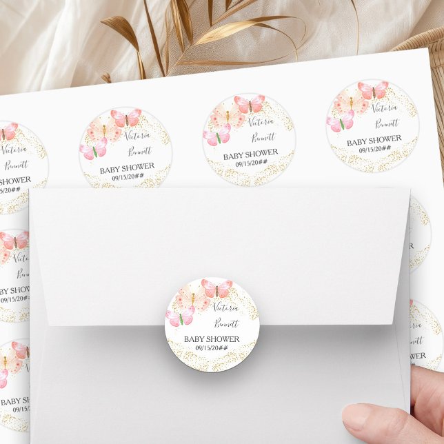 Sticker Rond Cieux Papillon Confettis Rose Corail Or  (Editable stickers from my Butterfly Skies collections)