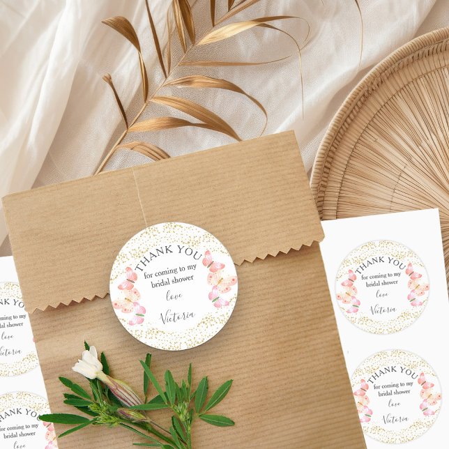 Sticker Rond Cieux Papillon Remerciement Confetti Or Corail (Editable stickers from my Butterfly Skies collections)