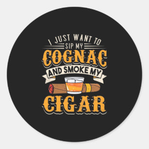 Sticker Rond Cigar Lover   My Cognac And Smoke My Cigar