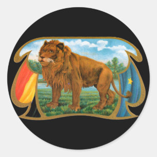 Sticker Rond Cigar vintage Art Étiquette, Lion, Roi de la Jungl