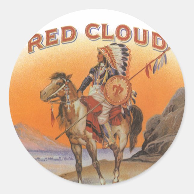 Sticker Rond Cigar vintage Art Étiquette, Red Cloud Indian en c (Devant)