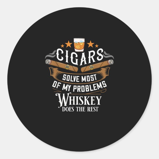 Sticker Rond Cigars Solve Most Of My Problems Whiskey (Devant)