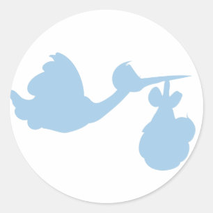 Sticker Rond Cigogne de bébé bleu