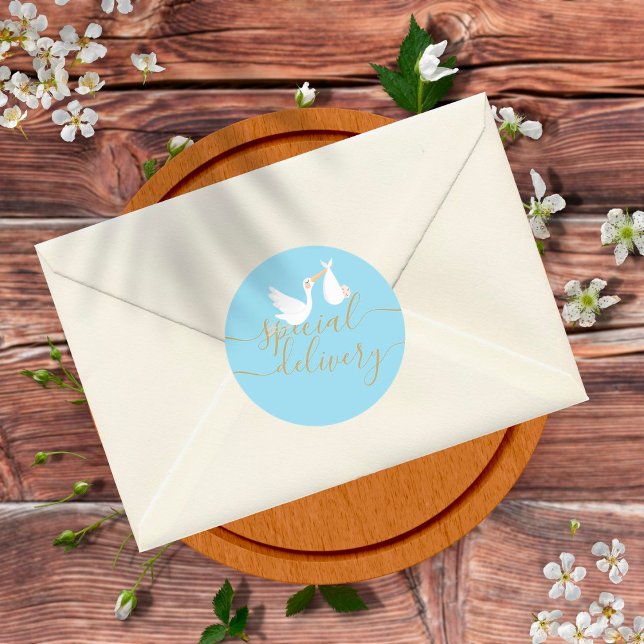 Sticker Rond Cigogne de livraison spéciale et bébé bleu (Créateur téléchargé)