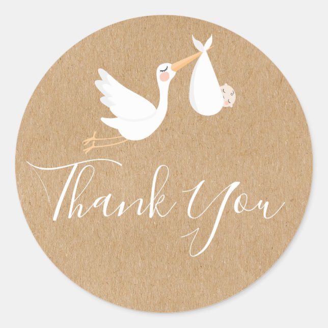 Sticker Rond Cigogne de livraison spéciale et nouveau-né (Devant)