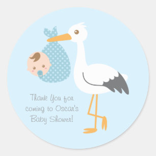 Sticker Rond Cigogne de remerciement livre un adorable bébé gar