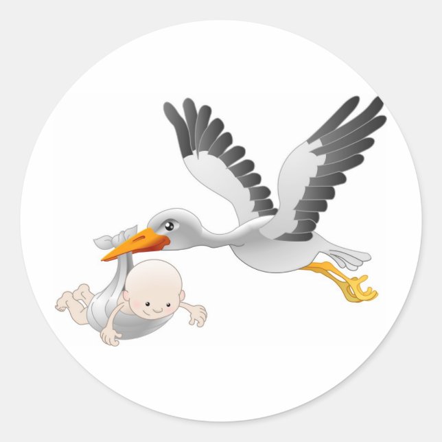 Sticker Rond cigogne et bébé (Devant)