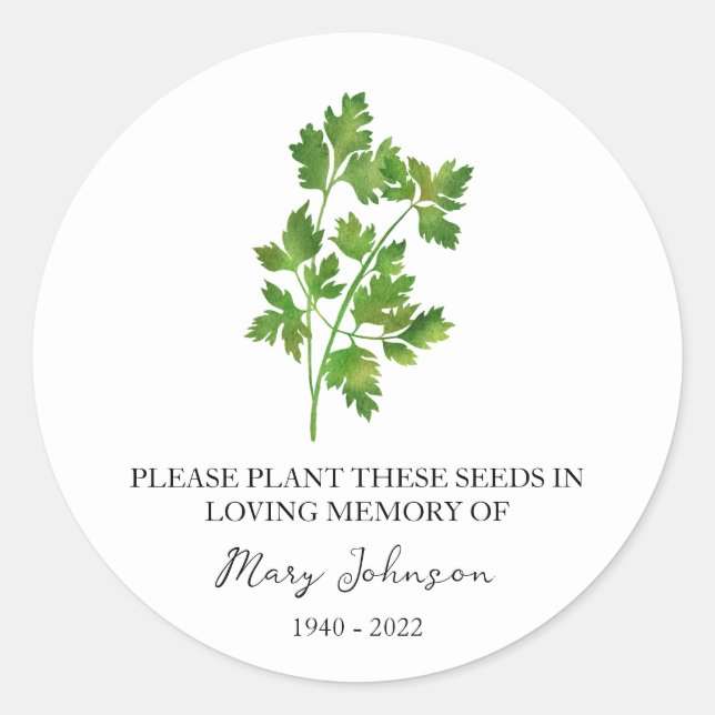 Sticker Rond Cilantro Memorial Funeral Seed Packet (Devant)
