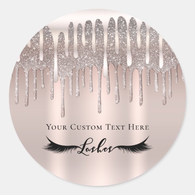 Sticker Rond Cils à paillettes diamant or rose givré (Devant)