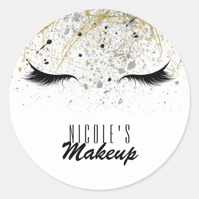 Sticker Rond Cils Beauté Noir Argent Doré Moderne Glamour (Devant)