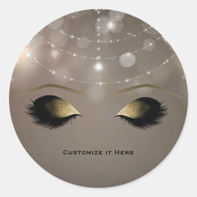 Sticker Rond Cils Custom Maquillage Paillettes Strass Luxe Or (Devant)