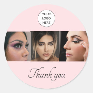 Sticker Rond Cils de photo 3 Script Noir Rose Blush Élégant