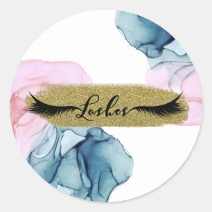 Sticker Rond Cils Élégants Modernes Glamour Teal Rose Éthérés