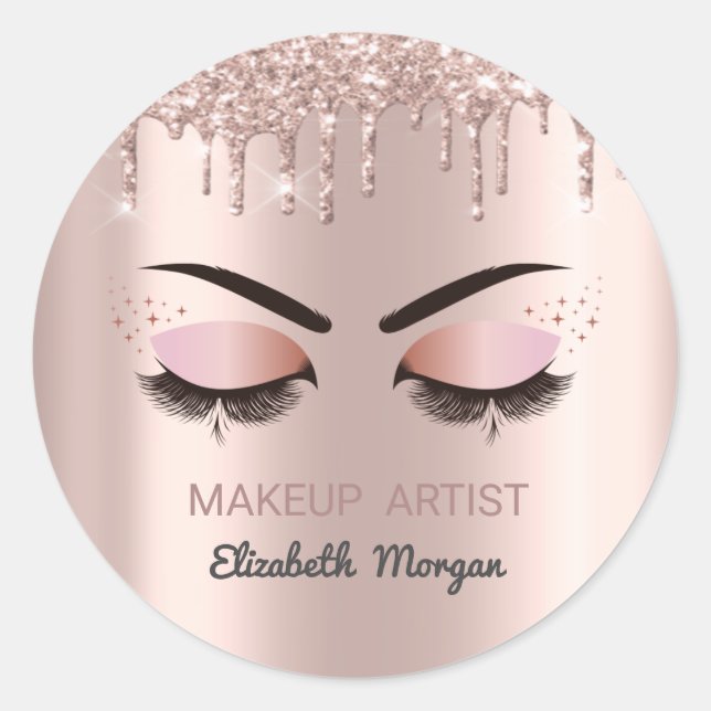 Sticker Rond Cils Faux Cool, Gouttes de Rose Dorée, Maquillage (Devant)
