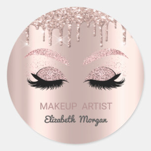 Sticker Rond Cils Faux Pailletés,Gouttes de Rosé Doré,Maquillag