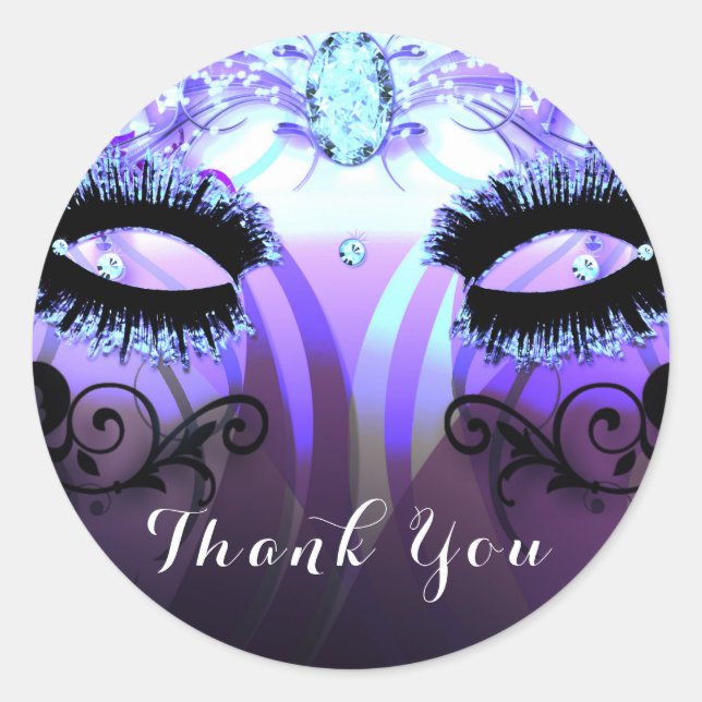Sticker Rond Cils Glamour Violet Faveur de fête masquée (Devant)