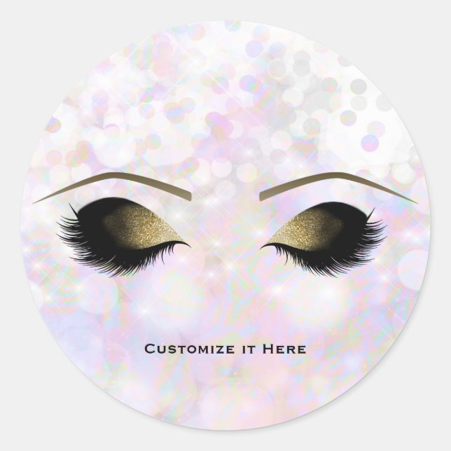Sticker Rond Cils Iridescent Couleur Glam Or Maquillage (Devant)