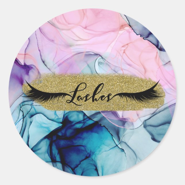 Sticker Rond Cils Moderne Glam Rose Violet Turquoise Ethéré (Devant)