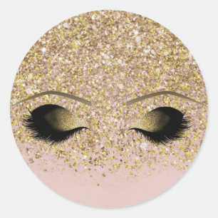 Sticker Rond Cils postiches dorés modernes avec strass rose et 