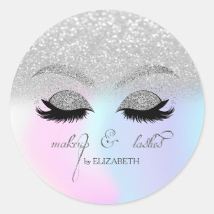 Sticker Rond Cils postiches faux holographiques sur fond de flo