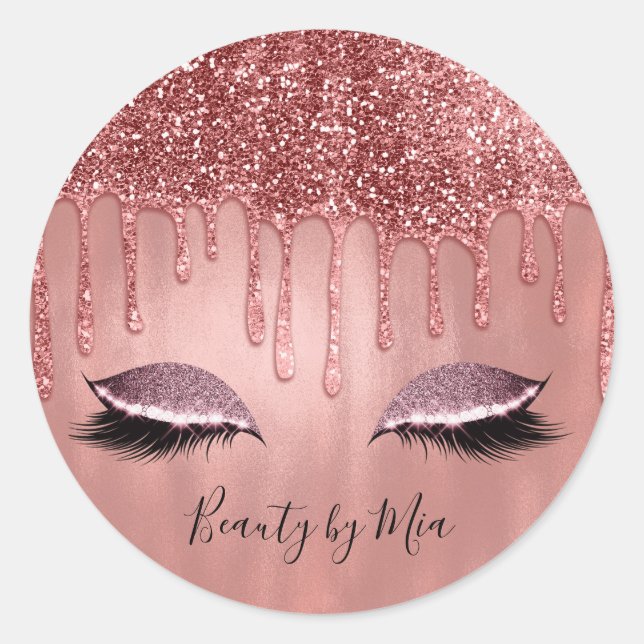 Sticker Rond Cils Rose Gold Glitter Drips (Devant)