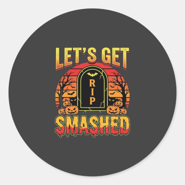 Sticker Rond Cimetière de citrouilles Halloween dévasté (Devant)