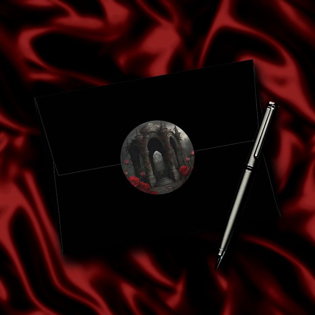 Sticker Rond Cimetière gothique Gazebo avec des roses rouges la (Créateur téléchargé)