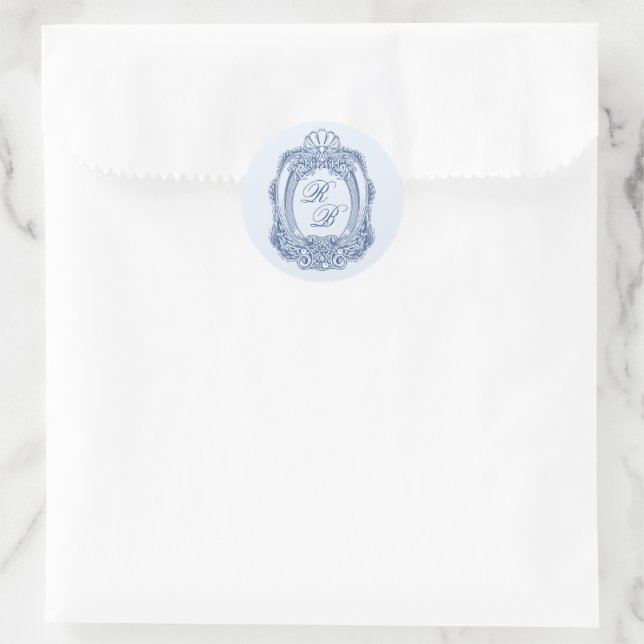 Sticker Rond Cimier baroque Paraphe bleu Mariage (Sac)