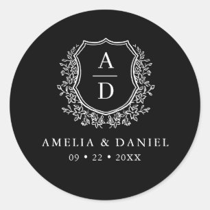 Sticker Rond Cimier noir blanc moderne Monogramme Mariage