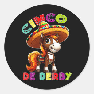 Sticker Rond Cinco De Derby Party Horse Racing Poncho Sombrero