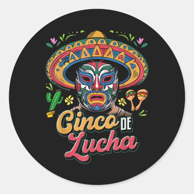 Sticker Rond Cinco De Lucha, Luchador, Lucha Libre, Funny Cinco (Devant)