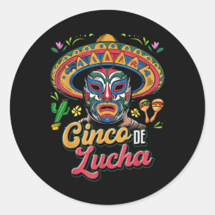 Sticker Rond Cinco De Lucha, Luchador, Lucha Libre, Funny Cinco