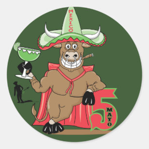 Sticker Rond Cinco De May Bull avec Margarita